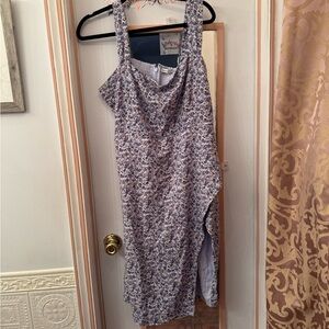 Abercrombie & Fitch Asymmetrical Floral Dress in Blue and White